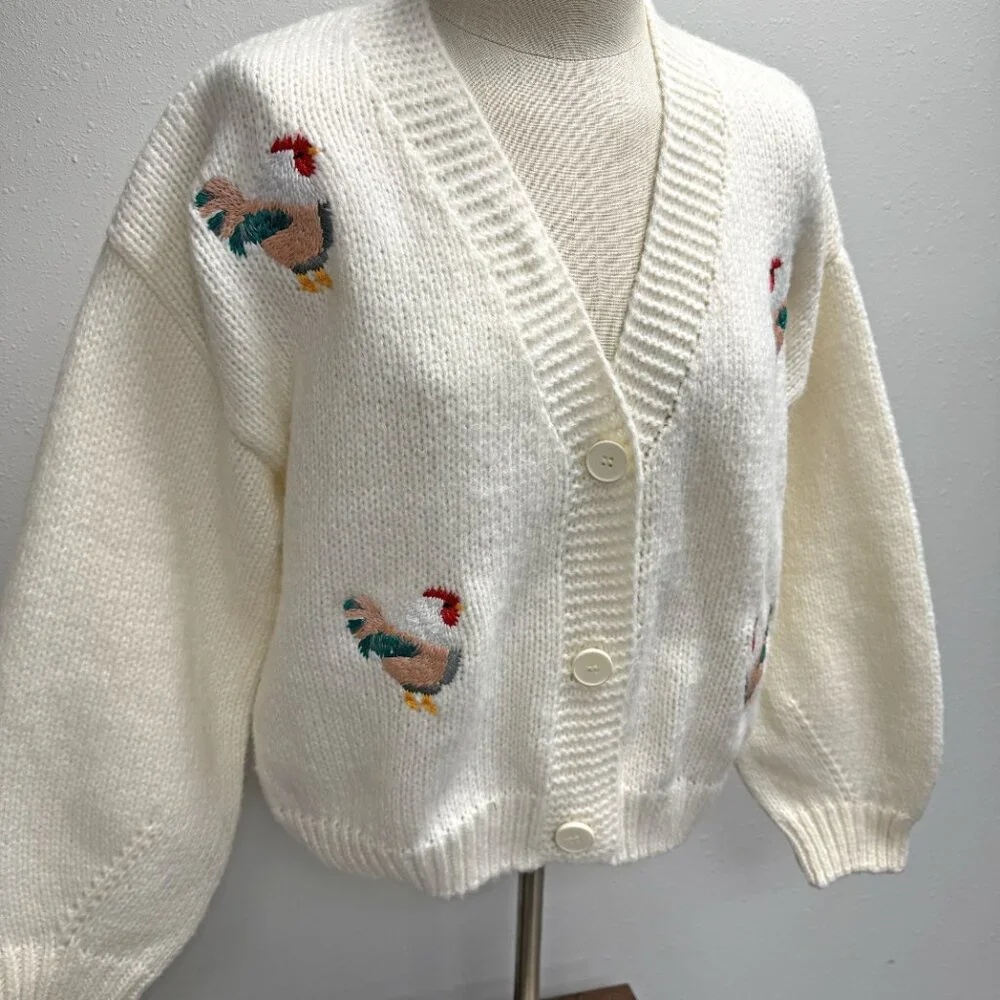 Embroidered Chicken Cardigan Sweater - Picture 2 of 10